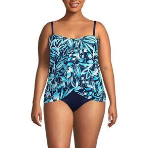 Lands' End Mesh Bandeau Removable Strap Floral 1-Piece Swimsuit  Size 22W  NWOT